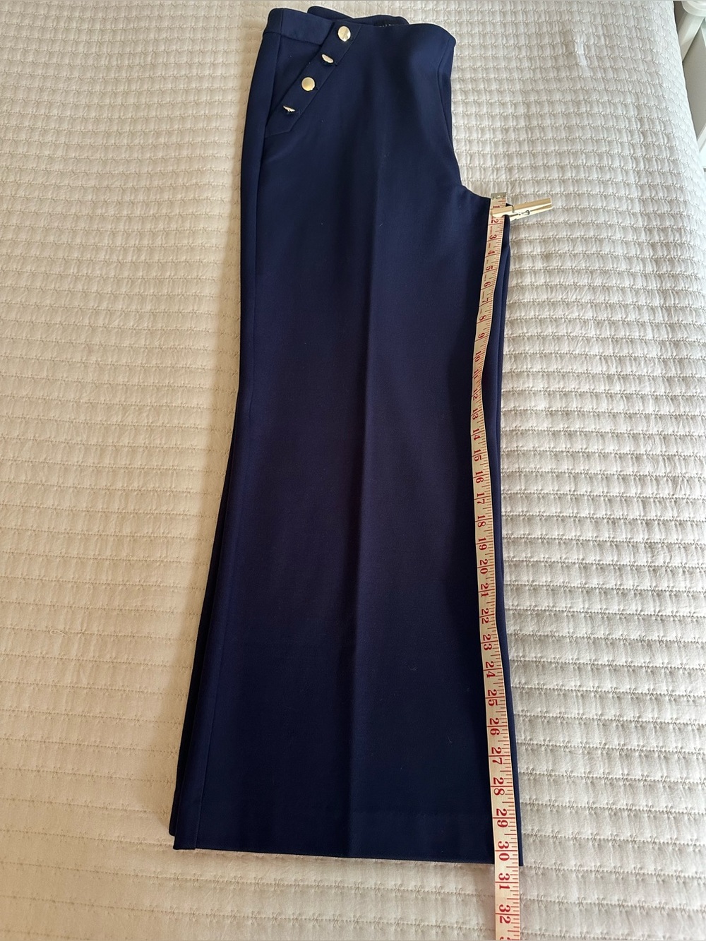 NWOT Talbots Knit Sailor Wide Leg Crop Pants Navy Gold Buttons Size 14 - Picture 11 of 13